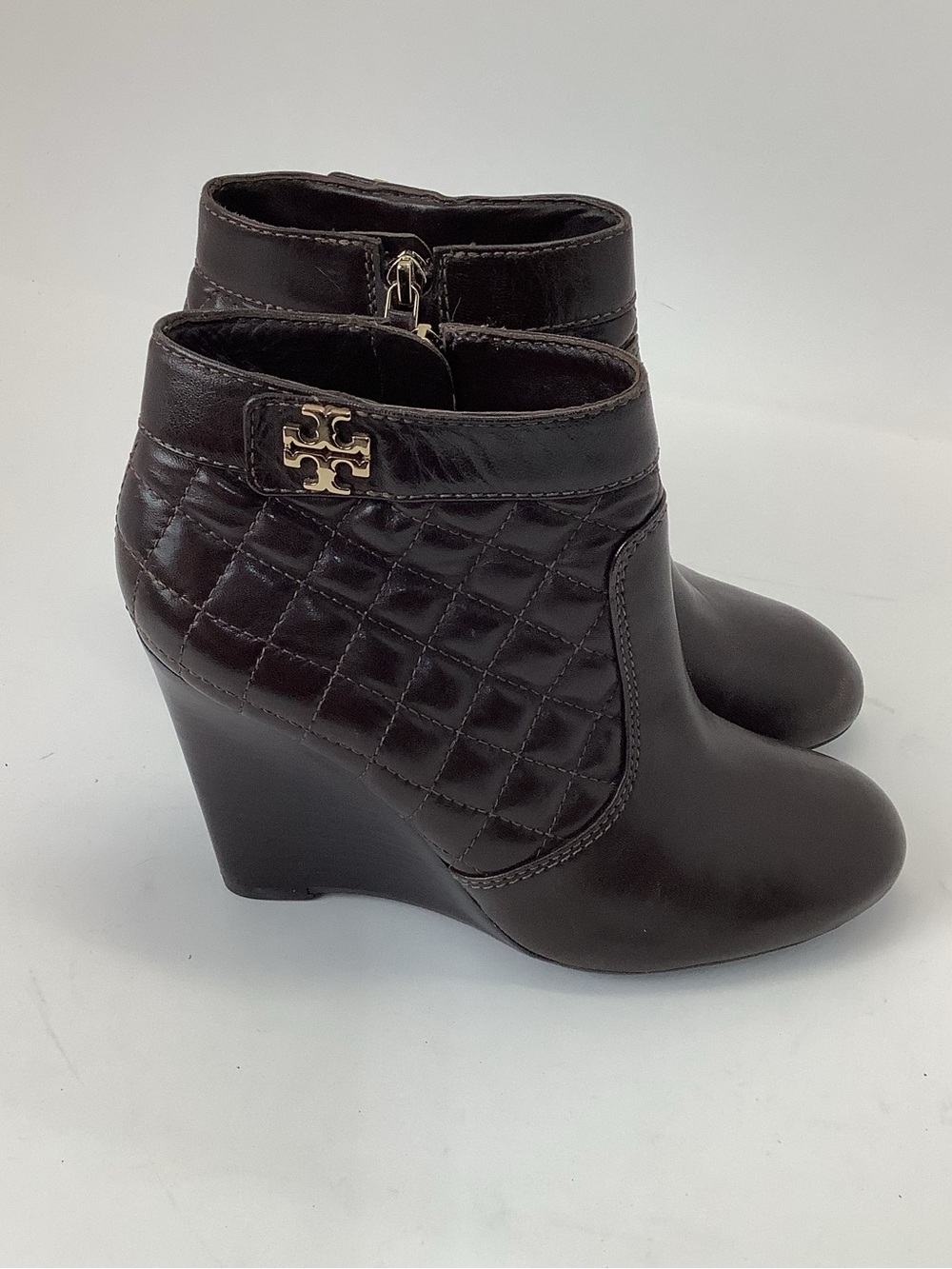 Tory‎ Burch Leila Quilted Leather Wedge Ankle Boots womens size 7.5